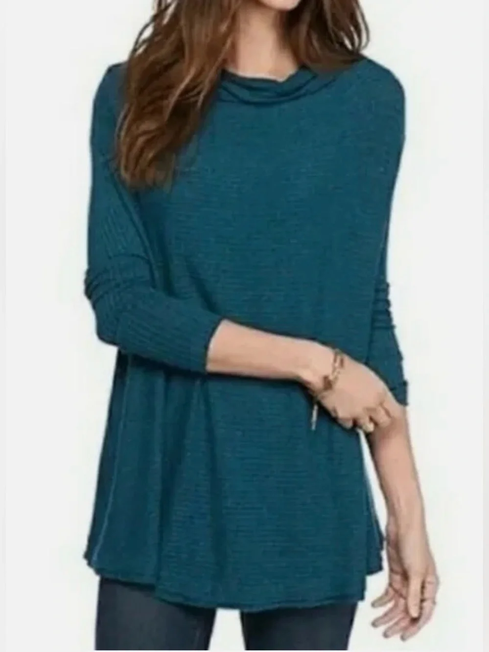 We The Free FP Love Split Open-Back cowl neck knit top in Deep Teal size M